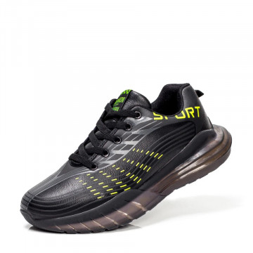 Pantofi sport negru cu verde barbati cu siret MOD06767, 2, modlet.ro
