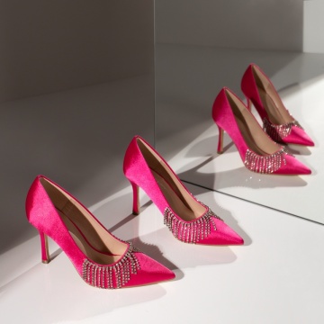 Pantofi Stiletto dama roz cu aplicatii de pietre MOD07772, 2, modlet.ro