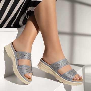 Papuci casual dama cu pietre aplicate albastri MOD13505, 4, modlet.ro