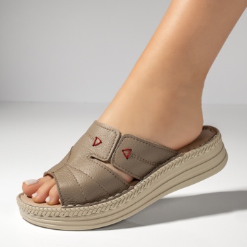 Papuci casual dama cu talpa groasa gri din Piele naturala MOD08759, 2, modlet.ro