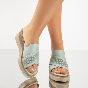 Papuci dama cu platforma verzi din Piele naturala MOD13618, 4, modlet.ro