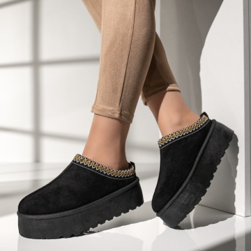 Papuci dama cu talpa groasa tip UG negru suede MOD12613, 1, modlet.ro