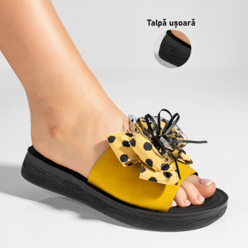 Papuci dama cu talpa joasa si fundita galbeni MOD11440, 3, modlet.ro