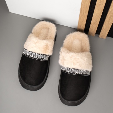 Papuci de casa dama cu talpa groasa negru suede MOD14121