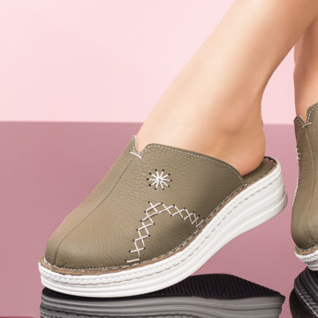 Saboti dama khaki din Piele naturala MOD08309, 3, modlet.ro