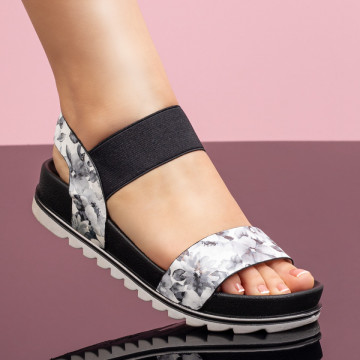 Sandale cu talpa groasa dama negre cu imprimeu si elastic MOD08230, 1, modlet.ro