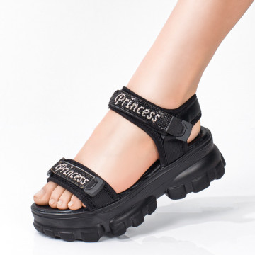 Sandale cu talpa groasa dama si inchidere cu scai negre MOD08229, 4, modlet.ro