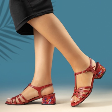 Sandale cu toc gros si bareta rosii din Piele naturala MOD13963, 3, modlet.ro
