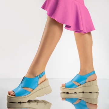 Sandale dama cu platforma albastre din Piele naturala ZEF13212, 3, zeforia.ro