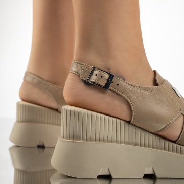 Sandale dama cu platforma bej din Piele naturala MOD13747, 3, modlet.ro