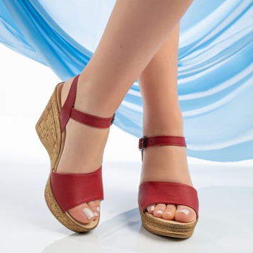 Sandale dama cu platforma inalta rosii din Piele naturala MOD11460, 3, modlet.ro