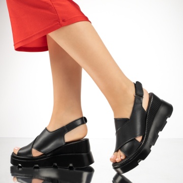 Sandale dama cu platforma negre din Piele naturala MOD13279, 4, modlet.ro