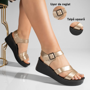 Sandale dama cu platforma si bareta aurii MOD09090, 3, modlet.ro