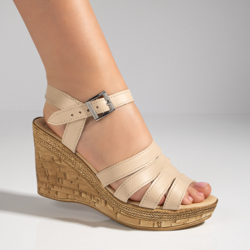 Sandale dama cu platforma si bareta bej din Piele naturala MOD09281, 3, modlet.ro