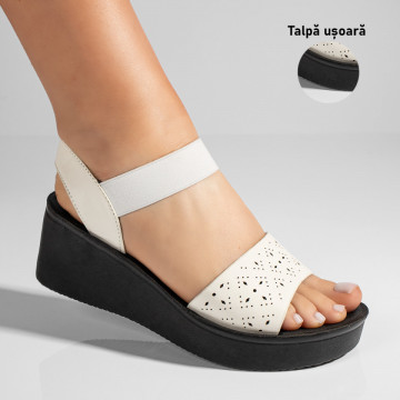 Sandale dama cu platforma si bareta elastica albe MOD08502, 3, modlet.ro