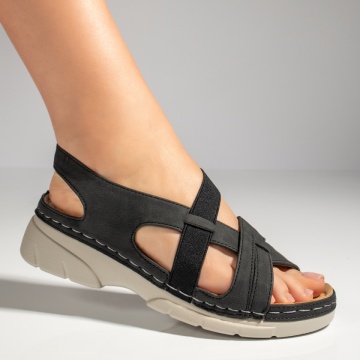 Sandale dama cu platforma si bareta elastica negre MOD11585, 3, modlet.ro