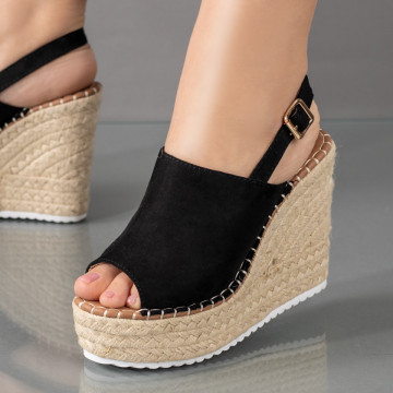 Sandale dama cu platforma si bareta negre suede MOD00746, 2, modlet.ro