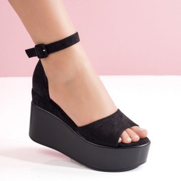 Sandale dama cu platforma si bareta pe glezna negre suede MOD08549, 3, modlet.ro
