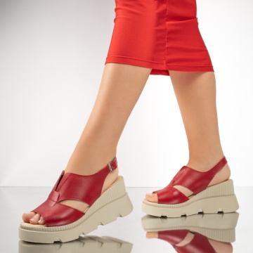 Sandale dama cu platforma si bareta rosii din Piele naturala MOD13212, 2, modlet.ro