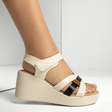 Sandale dama cu platforma si inchidere cu scai bej MOD13881, 3, modlet.ro