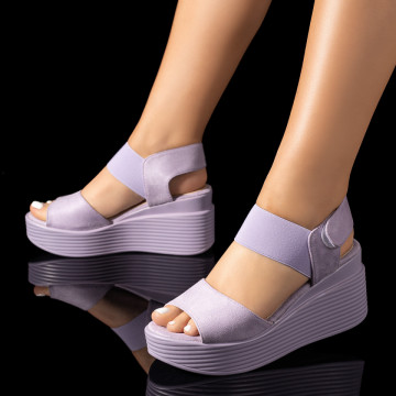 Sandale dama cu platforma si inchidere cu scai mov suede MOD04972, 3, modlet.ro