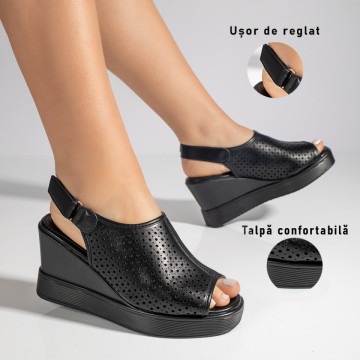 Sandale dama cu platforma si inchidere cu scai negre MOD03742, 3, modlet.ro