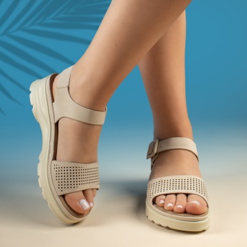 Sandale dama cu platforma si perforatii bej ZEF13506, 2, zeforia.ro