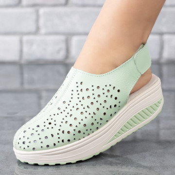 Sandale dama cu platforma verzi din Piele naturala MOD05435, 4, modlet.ro