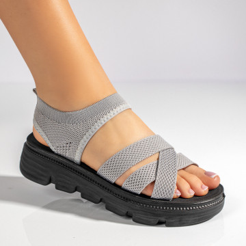 Sandale dama cu talpa groasa si bareta elastica gri MOD11369, 4, modlet.ro
