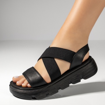 Sandale dama cu talpa groasa si barete elastice negre ZEF11371, 2, zeforia.ro