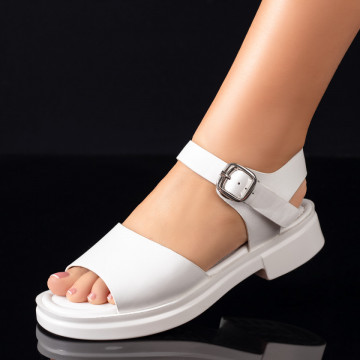 Sandale dama cu talpa joasa si bareta albe MOD09027, 2, modlet.ro