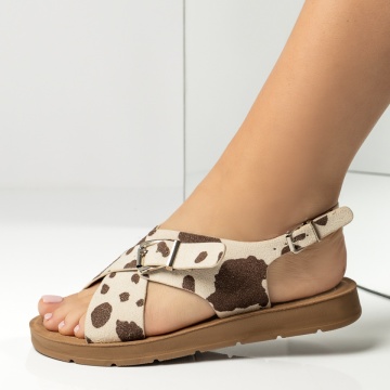 Sandale dama cu talpa joasa si bareta bej cu maro suede ANA8