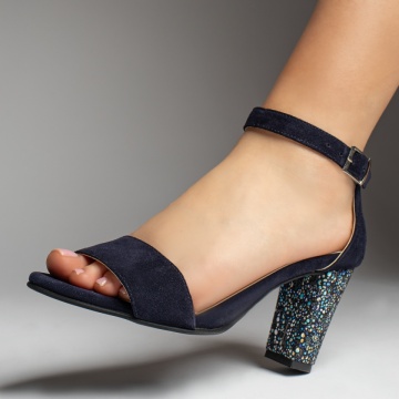Sandale dama cu toc albastru inchis suede din Piele naturala MOD04809, 3, modlet.ro