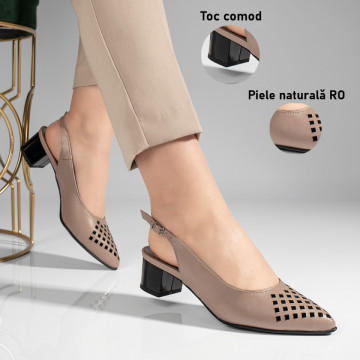 Sandale dama cu toc gros bej din Piele Naturala MOD11304, 3, modlet.ro