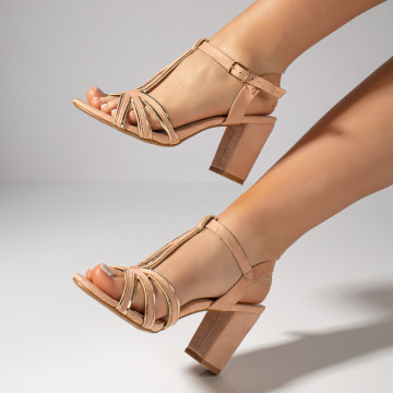 Sandale dama cu toc gros si bareta roz suede MOD11498, 2, modlet.ro