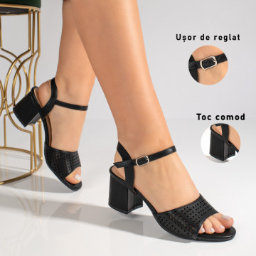 Sandale dama cu toc si bareta negre MOD08811, 3, modlet.ro