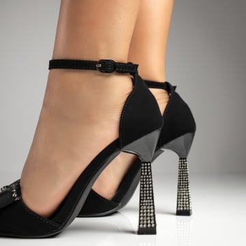 Sandale dama cu toc si fundita negru suede MOD13731, 2, modlet.ro