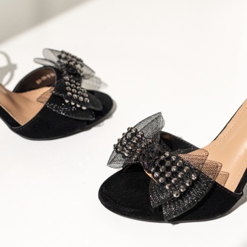 Sandale dama cu toc si fundita negru suede MOD14353, 3, modlet.ro