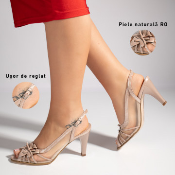 Sandale dama cu toc subtire nude din Piele naturala MOD11384, 3, modlet.ro