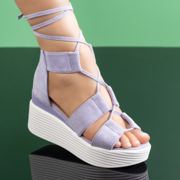 Sandale dama mov suede cu platforma si inchidere snur MOD03996, 3, modlet.ro