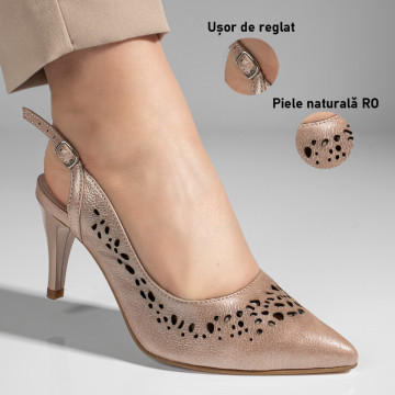 Sandale dama perforate cu toc subtire roz din Piele naturala MOD11306, 3, modlet.ro