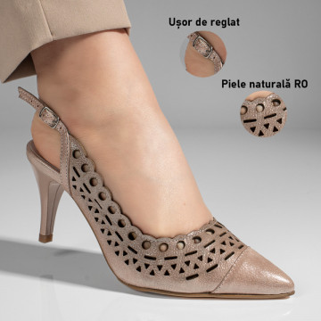 Sandale dama perforate cu toc subtire roz din Piele naturala MOD11307, 3, modlet.ro