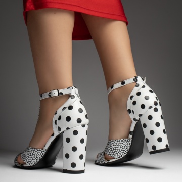 Sandele dama cu toc gros albe din Piele naturala MOD13467, 3, modlet.ro