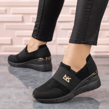 Sneakers dama cu bareta elastica si strasuri negri MOD09592, 3, modlet.ro
