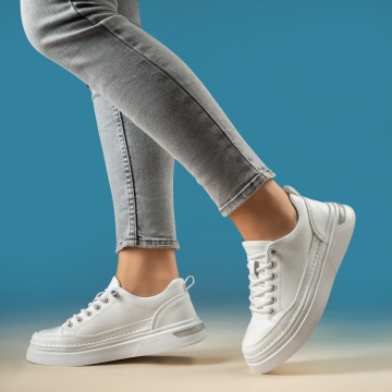 Tenisi dama cu siret elastic si talpa groasa albi MOD13987, 4, modlet.ro