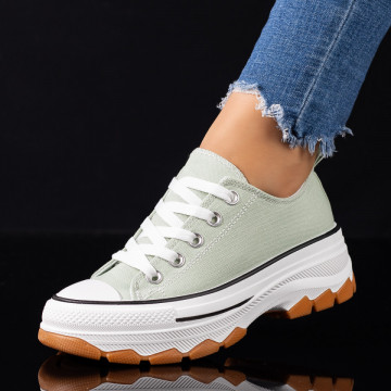 Tenisi dama cu talpa groasa din material textil verzi MOD09200, 3, modlet.ro