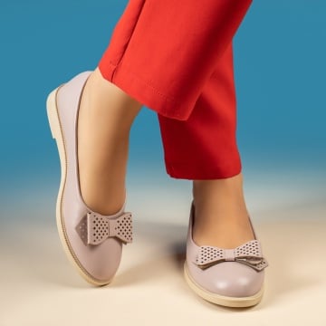 Balerini si Mocasini Dama, Balerini dama cu talpa joasa si fundita bej MOD11661, modlet.ro