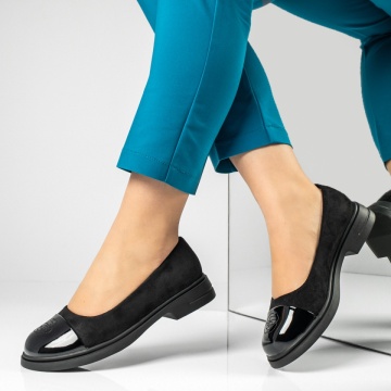 Balerini si Mocasini Dama, Balerini dama cu varf lucios negri suede MOD14200, modlet.ro