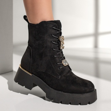 Bocanci dama cu accesorii metalice si fermoar negru suede MOD12345, 3, modlet.ro