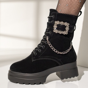 Bocanci dama cu accesoriu detasabil si fermoar negru suede MOD12631, 2, modlet.ro